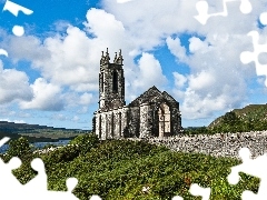 Church, clouds, Ireland, White