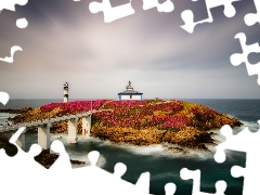 Isla Pancha Island, sea, Galicia, Lighthouses, bridge, Ribadeo, Spain