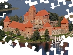 Galve, Trakai, Castle, lake, Lithuania, Island, Yachts