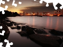 sea, Great Sunsets, Japan, Stones