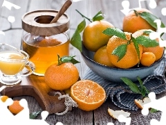 juice, orange, jar, board, bowl, honey