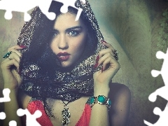 jewellery, shawl, girl, make-up, Mysterious