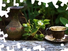 jug, cup, Strawberries, Stannic, Flowers