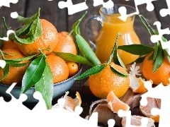 mandarin, leaves, jug, juice