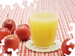 Red, A glass, juice, apples