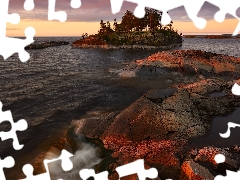 Karelia, Russia, lake, Ladoga, trees, viewes, Islet, rocks, autumn