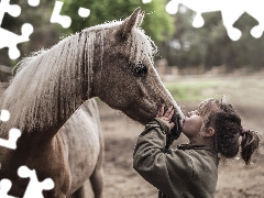 Horse, girl, kiss, Kid