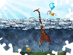 giraffe, clouds, Kids, more than