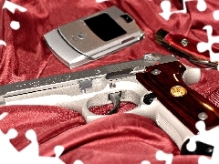 Gun, cell, knife, Beretta