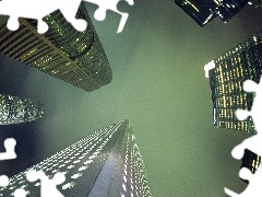 skyscrapers, Hong, Kong, clouds