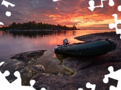 Ladoga, Islet, Russia, forest, point, lake, Great Sunsets, rocks