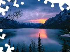 Mountains, Sunrise, Province of Alberta, Lake Minnewanka, Canada