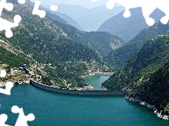 Mountains, Artificial, lake, dike