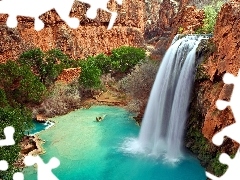 Mountains, lake, Havasu, waterfall