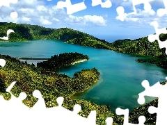 Miguel, Island, volcanic, Sao, Azores, lake, woods