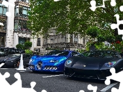 blue, Black, Lamborghini Aventador, Bugatti Veyron