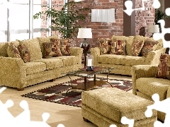 table, Sofas, Lamp, carpet, Flowers, Armchair