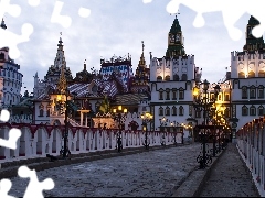 Castle, glowing, Lamps, bridge