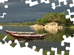 coast, Kayaks, viewes, craggy, lake, trees, Sri Lanka