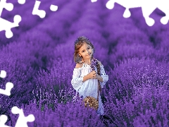 Field, Kid, girl, lavender