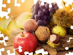 chestnuts, Grapes, composition, nuts, apples, Leaf, autumn