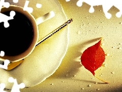 cup, Red, leaf, coffee