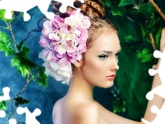 We, Women, Leaf, Garden, hair, Flowers