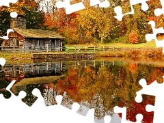 Leaf, forest, House, reflection, Pond - car, color