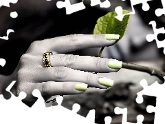 leaf, hand, Ring