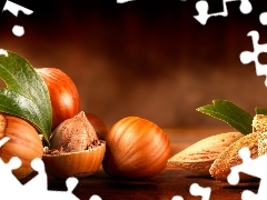 leaves, nuts, almonds