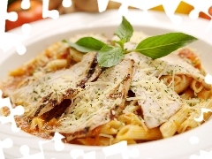 leaves, mint, chicken, macaroni, grilled