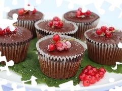 Muffins, currants, leaves, chocolate