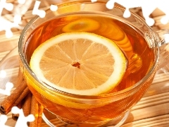 Lemon, cinnamon, plate, tea, cup