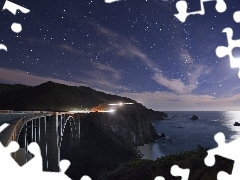 ligh, sun, California, flash, Moon, Night, Bixby Bridge, luminosity