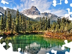 forest, Alps, Fog, lake, ligh, luminosity, flash, Matterhorn, mount, sun, Przebijające