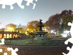 fountain, Night, light, Park