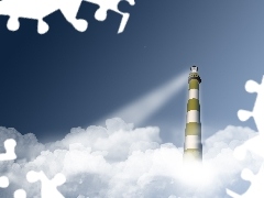 Lighthouse, streak, light, clouds