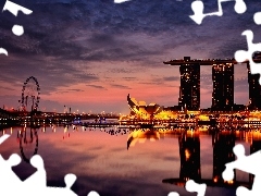 light, Singapur, Night, sea, Hotel hall