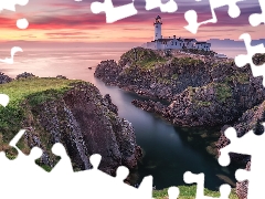 Fanad Head Lighthouse, rocks, Ireland, Great Sunsets, County Donegal, Lighthouses, sea, Portsalon