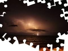 Lightning, sea, Storm