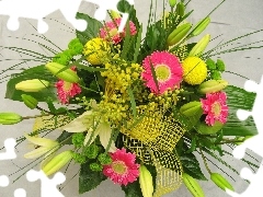 color, gerberas, lilies, bouquet