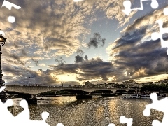 bridge, clouds, London, River