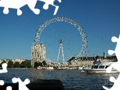 London Eye, London, thames, Ship, River
