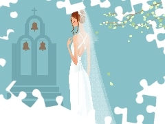 White, lady, long, veil, Dress, young