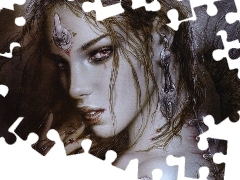 girl, finger, Luis Royo, ear-ring