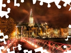 Lyon, France, light, evening, bridge