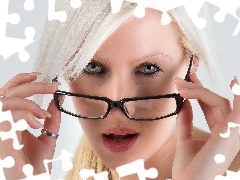 Glasses, Blonde, make-up