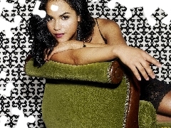 make-up, actress, Green, Armchair, wristlet, Monica Raymund