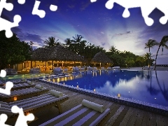 Pool, Maldives, Palms, holiday, deck chair, Restaurant