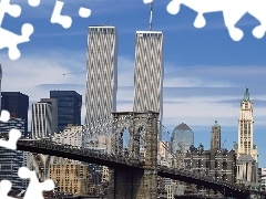 bridge, New York, Manhattan, Twin Towers